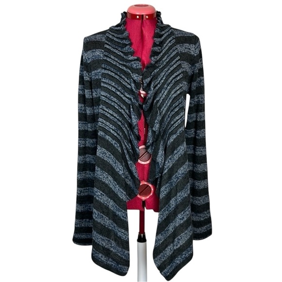 Long sleeve striped high-low cotton sweater - Picture 1 of 5